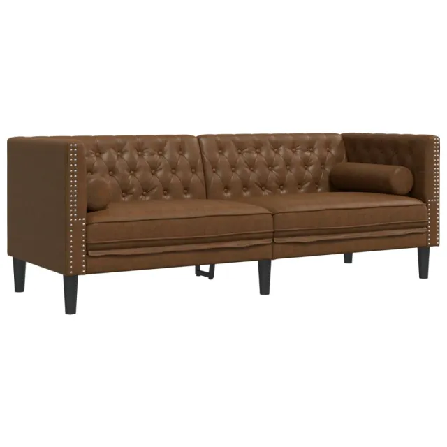 Ensemble de canapé Chesterfield et traversins 3 pcs marron