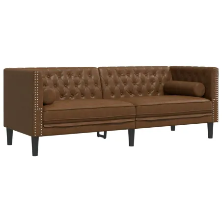 Ensemble de canapé Chesterfield et traversins 3 pcs marron