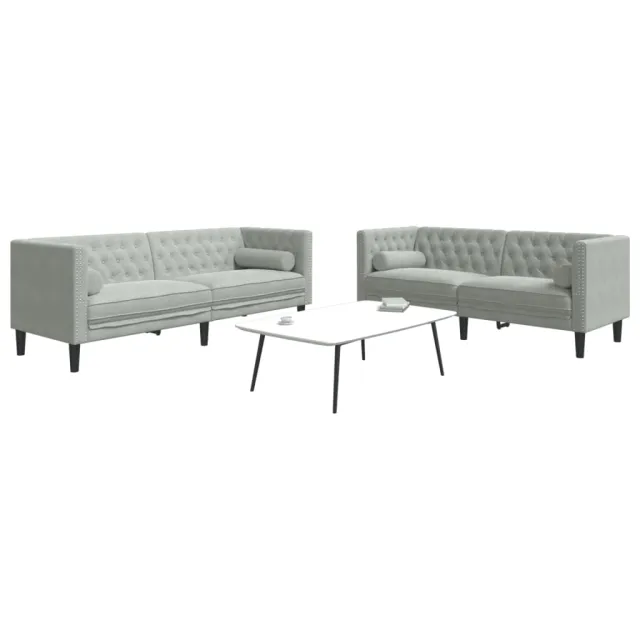 Ensemble de canapé Chesterfield et traversins 2 pcs gris clair