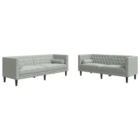 Ensemble de canapé Chesterfield et traversins 2 pcs gris clair