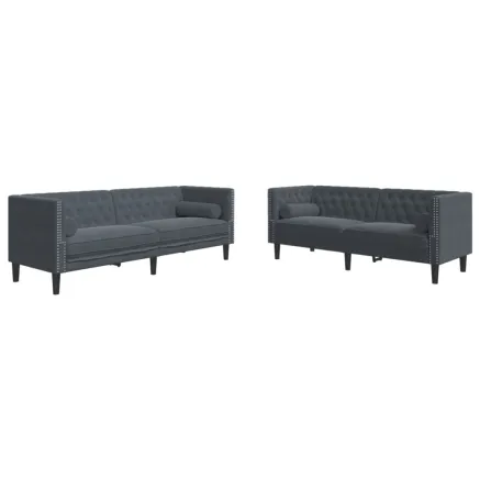 Ensemble de canapé Chesterfield et traversins 2 pcs gris foncé 2