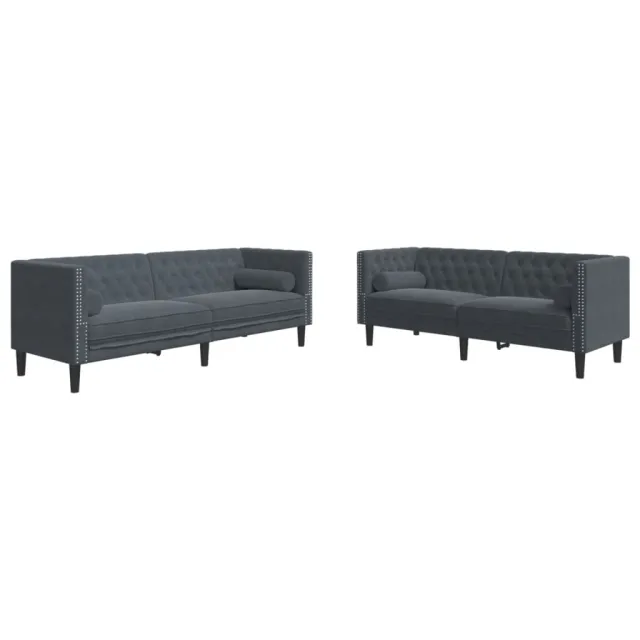 Ensemble de canapé Chesterfield et traversins 2 pcs gris foncé