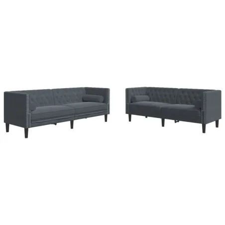Ensemble de canapé Chesterfield et traversins 2 pcs gris foncé