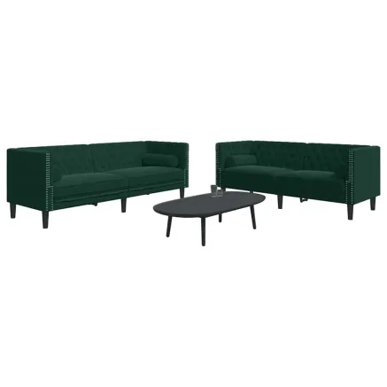 Ensemble de canapé Chesterfield et traversins 2 pcs vert foncé