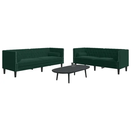 Ensemble de canapé Chesterfield et traversins 2 pcs vert foncé