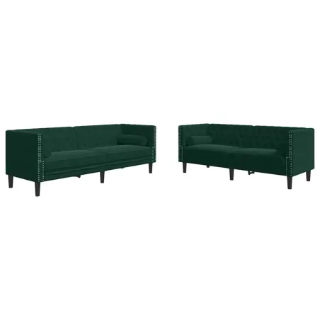 Ensemble de canapé Chesterfield et traversins 2 pcs vert foncé