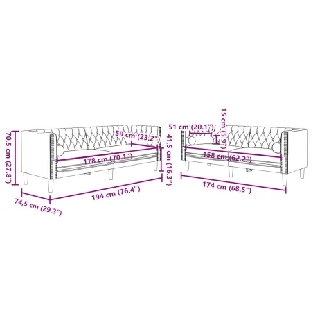 Ensemble de canapé Chesterfield et traversins 2 pcs vert foncé