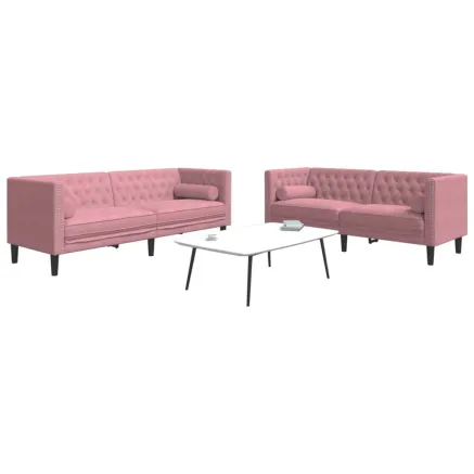Ensemble de canapé Chesterfield et traversins 2pcs rose velours