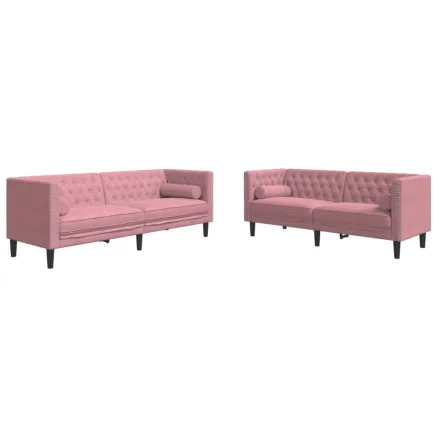 Ensemble de canapé Chesterfield et traversins 2pcs rose velours 2