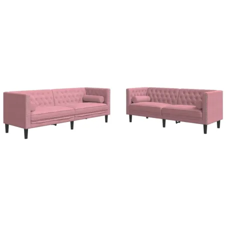 Ensemble de canapé Chesterfield et traversins 2pcs rose velours