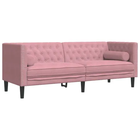 Ensemble de canapé Chesterfield et traversins 2pcs rose velours
