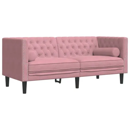 Ensemble de canapé Chesterfield et traversins 2pcs rose velours