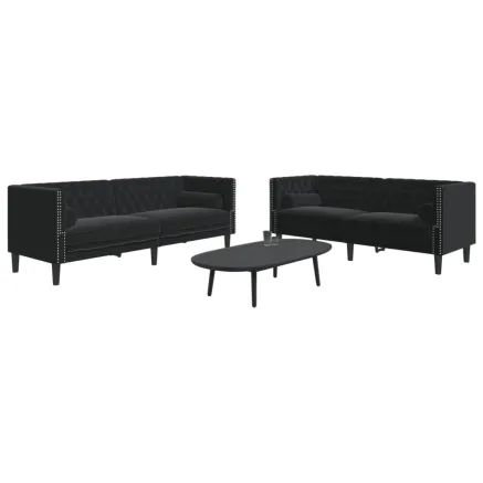 Ensemble de canapé Chesterfield et traversins 2pcs noir velours