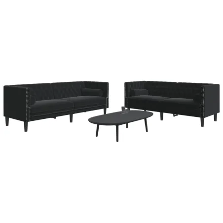 Ensemble de canapé Chesterfield et traversins 2pcs noir velours