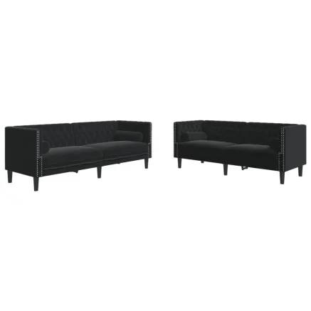 Ensemble de canapé Chesterfield et traversins 2pcs noir velours 2