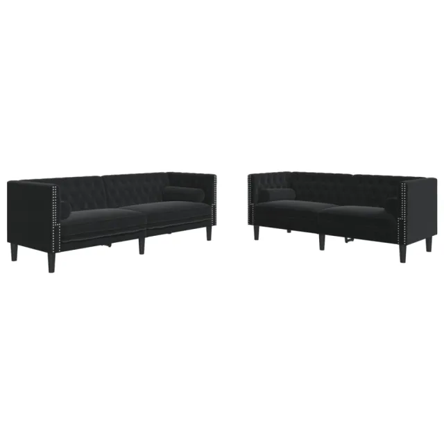 Ensemble de canapé Chesterfield et traversins 2pcs noir velours