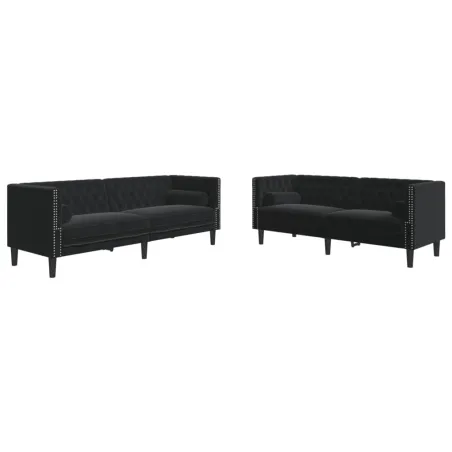 Ensemble de canapé Chesterfield et traversins 2pcs noir velours