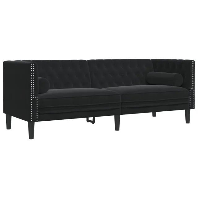 Ensemble de canapé Chesterfield et traversins 2pcs noir velours