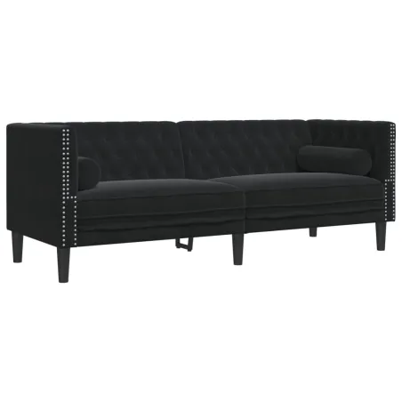 Ensemble de canapé Chesterfield et traversins 2pcs noir velours