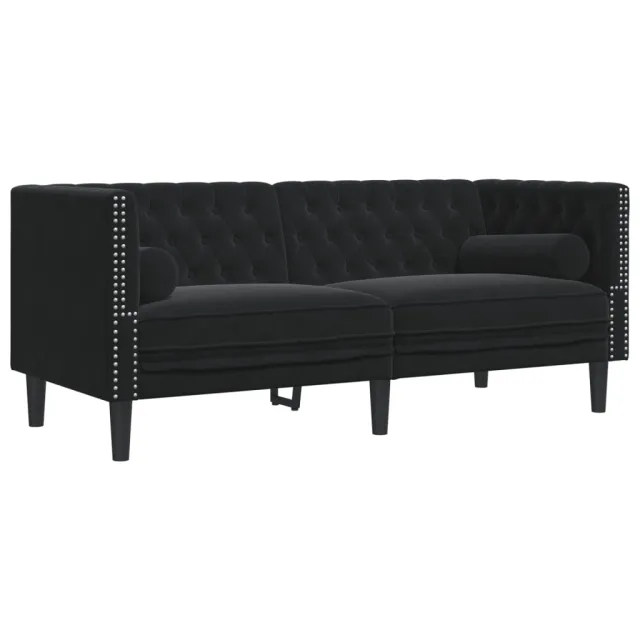 Ensemble de canapé Chesterfield et traversins 2pcs noir velours