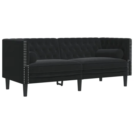 Ensemble de canapé Chesterfield et traversins 2pcs noir velours