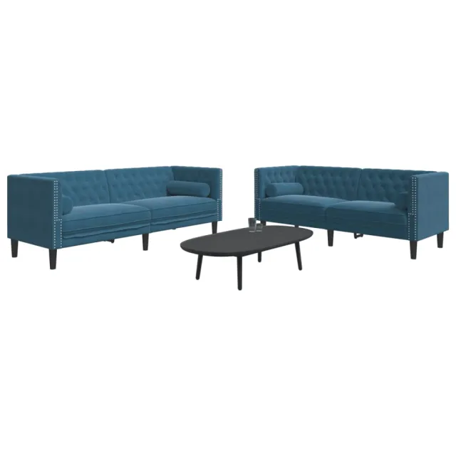 Ensemble de canapé Chesterfield et traversins 2pcs bleu velours