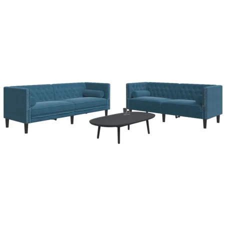 Ensemble de canapé Chesterfield et traversins 2pcs bleu velours