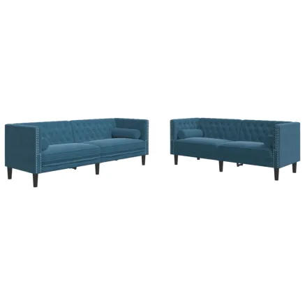 Ensemble de canapé Chesterfield et traversins 2pcs bleu velours 2