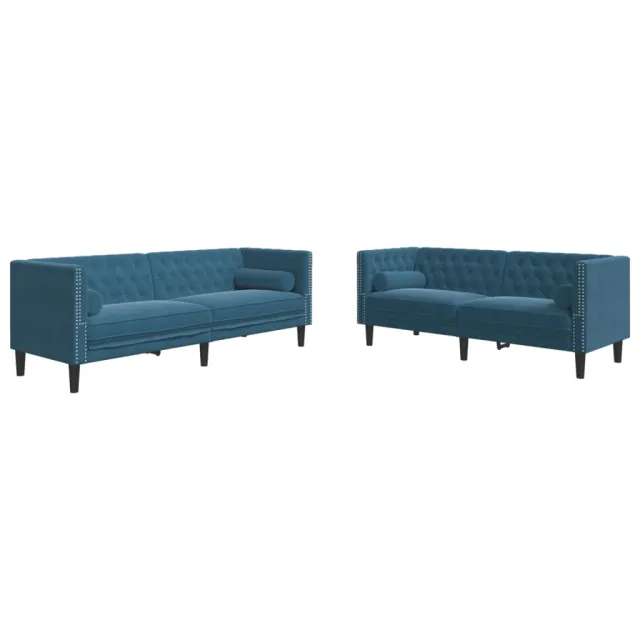 Ensemble de canapé Chesterfield et traversins 2pcs bleu velours