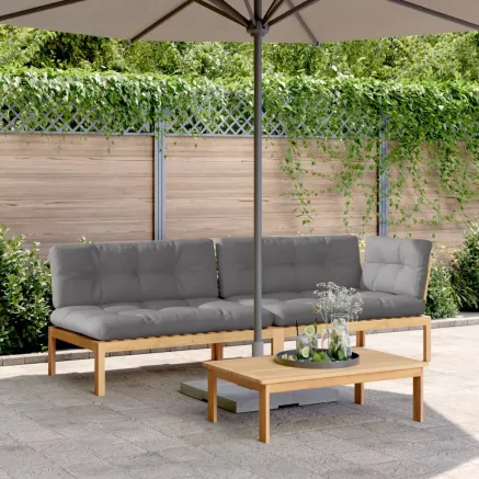 Salon palette de jardin avec coussins 3pcs bois d'acacia massif