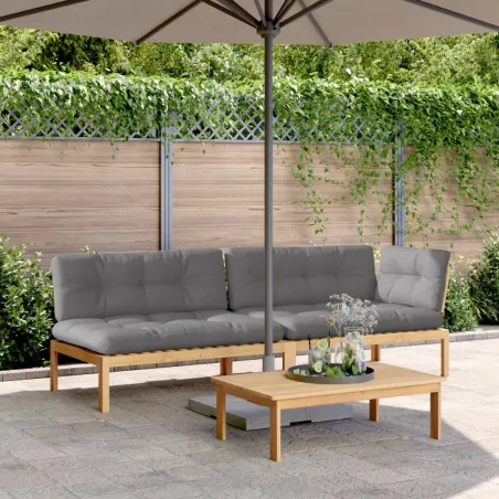 Salon palette de jardin avec coussins 3pcs bois d'acacia massif