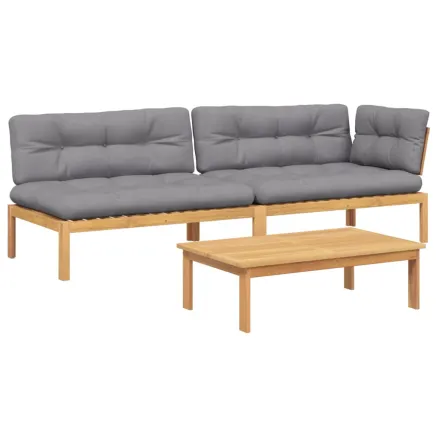 Salon palette de jardin avec coussins 3pcs bois d'acacia massif 2