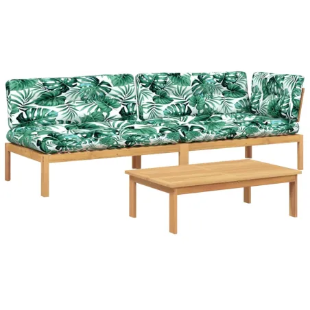 Salon palette de jardin avec coussins 3pcs bois d'acacia massif