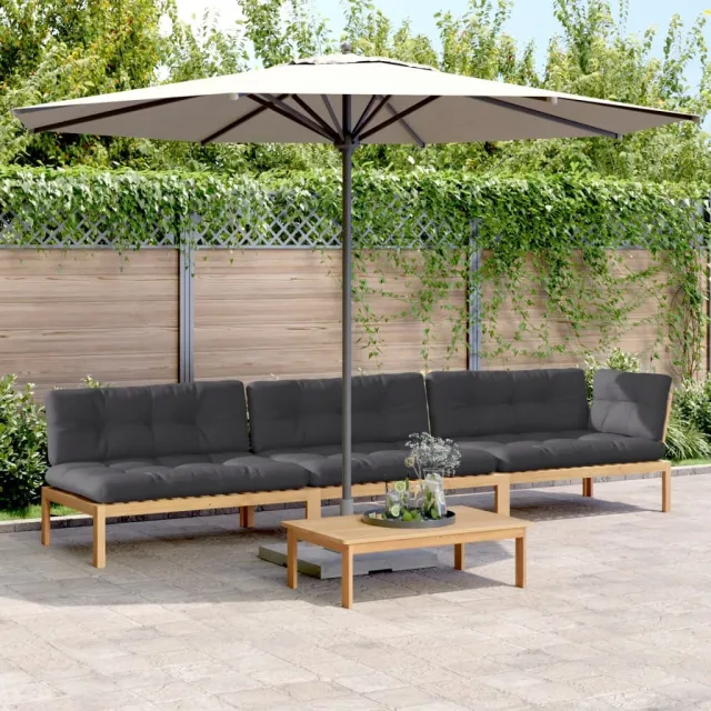 Salon palette de jardin avec coussins 4pcs bois d'acacia massif