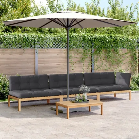 Salon palette de jardin avec coussins 4pcs bois d'acacia massif
