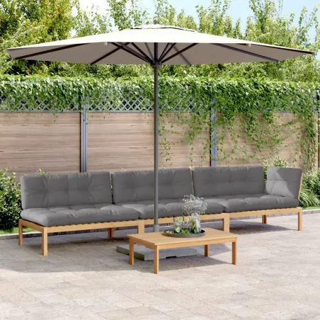 Salon palette de jardin avec coussins 4pcs bois d'acacia massif