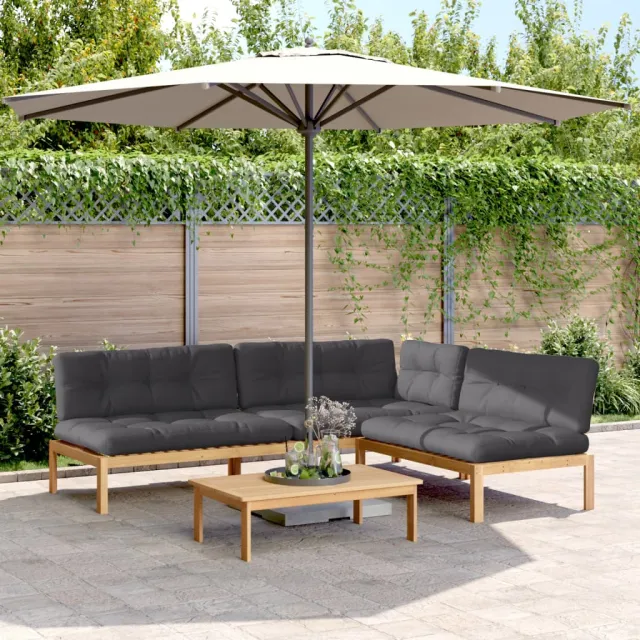 Salon palette de jardin avec coussins 4pcs bois d'acacia massif