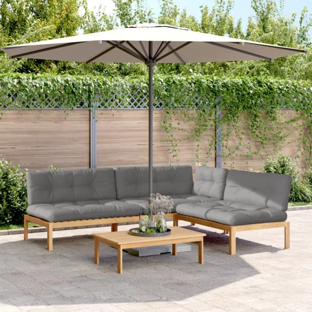 Salon palette de jardin avec coussins 4pcs bois d'acacia massif