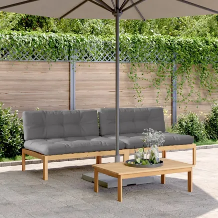 Canapés centraux palette de jardin 2pcs et coussins bois acacia