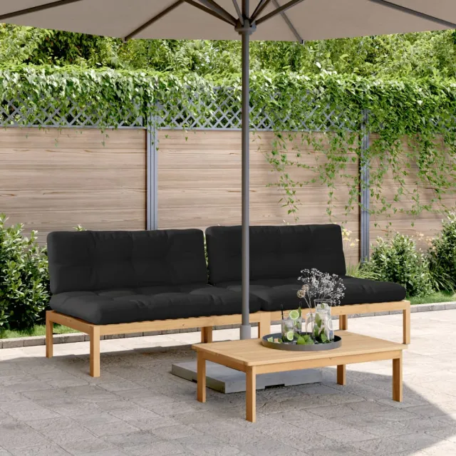 Canapés centraux palette de jardin 2pcs et coussins bois acacia