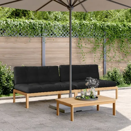Canapés centraux palette de jardin 2pcs et coussins bois acacia