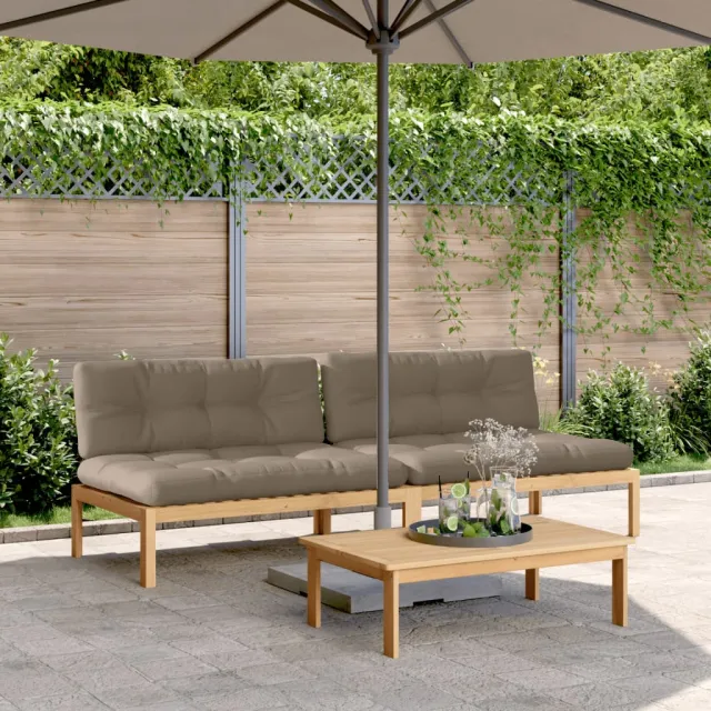 Canapés centraux palette de jardin 2pcs et coussins bois acacia