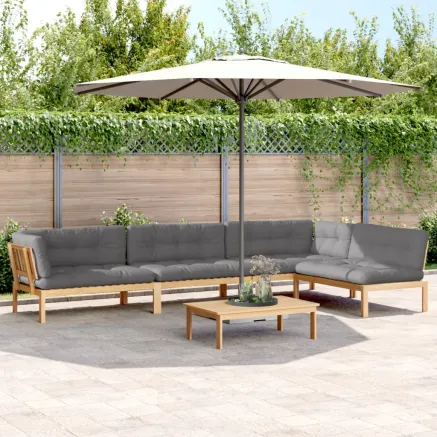 Salon palette de jardin avec coussins 5pcs bois d'acacia massif