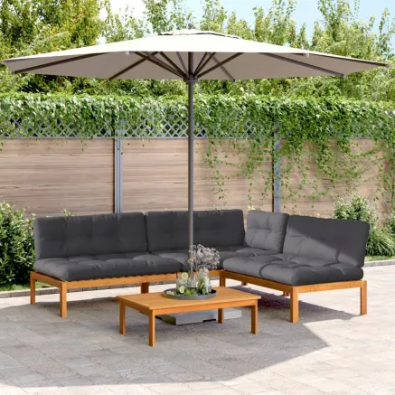 Salon palette de jardin avec coussins 4pcs bois d'acacia massif