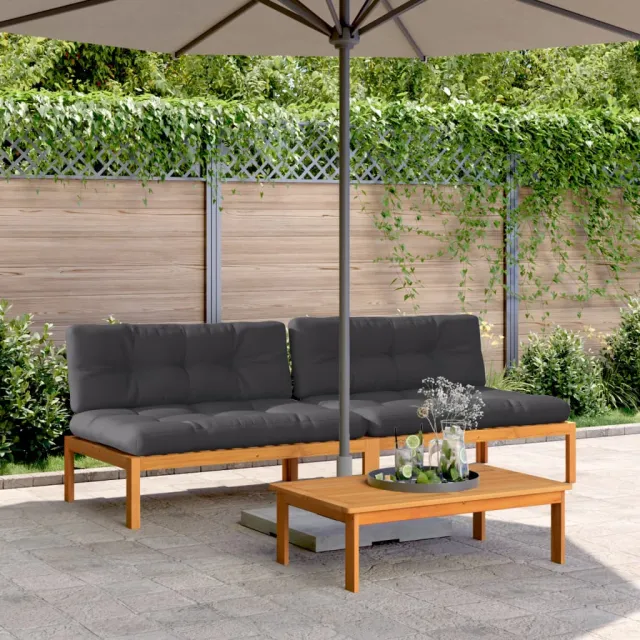 Canapés centraux palette de jardin et coussins 2pcs bois acacia