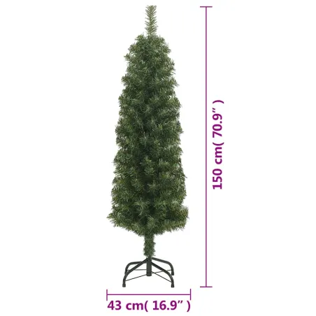 Sapin de Noël artificiel mince avec support vert 150 cm PVC