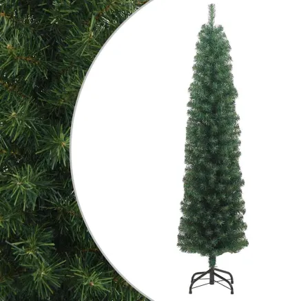 Sapin de Noël artificiel mince avec support vert 180 cm PVC