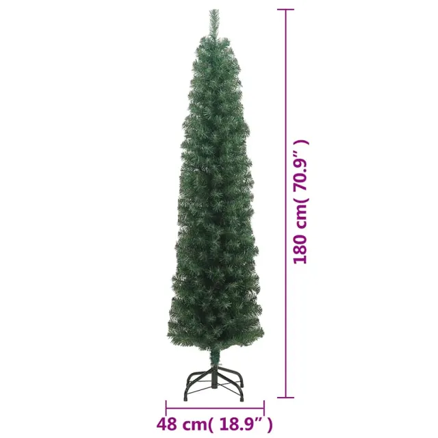 Sapin de Noël artificiel mince avec support vert 180 cm PVC