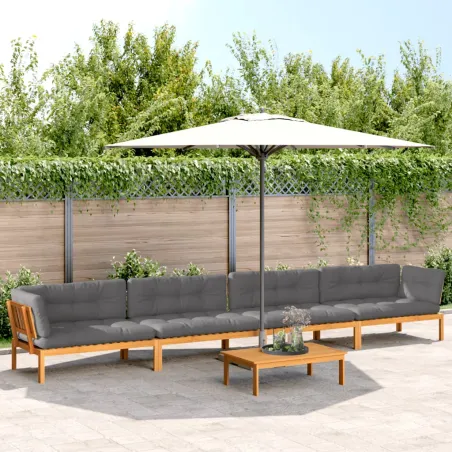 Salon palette de jardin avec coussins 5pcs bois d'acacia massif