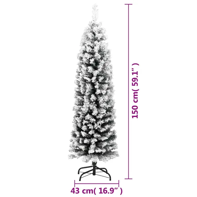 Sapin de Noël artificiel mince flocon de neige vert 150 cm PVC